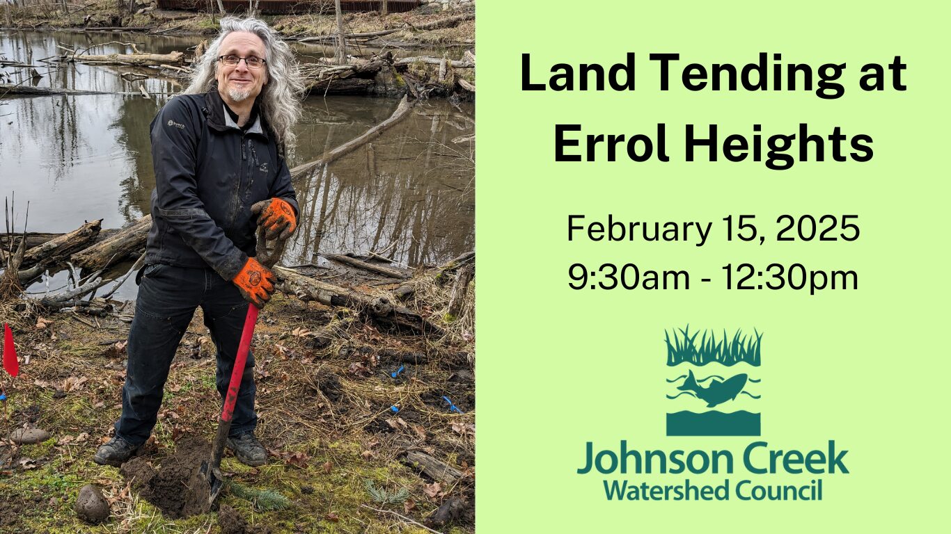 Person working with garden tools in front of water